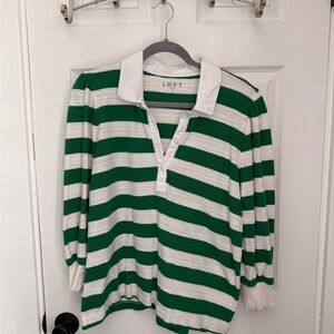 LOFT Green and White Striped Blouse